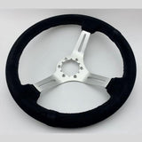 Tomu Akagi Black Suede and Silver Alloy Steering Wheel - Tomu-Store.com