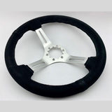 Tomu Akagi Black Suede and Silver Alloy Steering Wheel - Tomu-Store.com