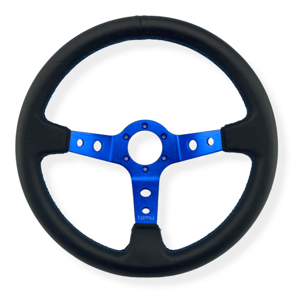 Tomu Ebisu Blue Spoke with Black Leather Steering Wheel - Tomu-Store.com