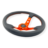 Tomu Ebisu Orange Spoke with Black Leather Steering Wheel - Tomu-Store.com