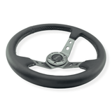 Tomu Ebisu Pewter Spoke with Black Leather Steering Wheel - Tomu-Store.com