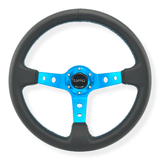 Tomu Ebisu Teal Spoke with Black Leather Steering Wheel - Tomu-Store.com