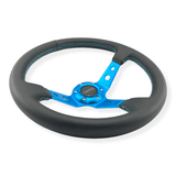 Tomu Ebisu Teal Spoke with Black Leather Steering Wheel - Tomu-Store.com