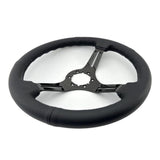 Tomu Fuji Black Perforated Leather and Black Mirror Chrome Spoke Steering Wheel - Tomu-Store.com