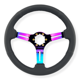 Tomu Fuji Black Perforated Leather with Neo Chrome Spoke Steering Wheel - Tomu-Store.com