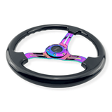 Tomu Hakone Gloss Black with Neo Chrome Spoke Steering Wheel - Tomu-Store.com