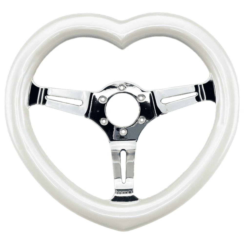 14" (350mm) Universal Heart-Shaped Purple Racing Steering Wheel – Chrome Spokes, Kit Included
