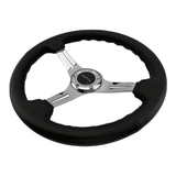 Tomu Tsukuba Black Leather with Mirror Chrome Spoke Steering Wheel - Tomu-Store.com