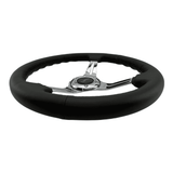 Tomu Tsukuba Black Leather with Mirror Chrome Spoke Steering Wheel - Tomu-Store.com