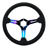 Tomu Tsukuba Black Leather with Neo Chrome Spoke Steering Wheel - Tomu-Store.com