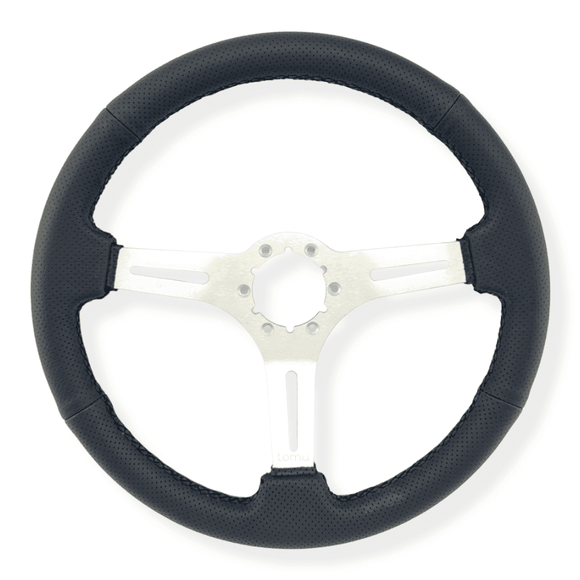 Tomu Akagi Silver Alloy with Black Perforated Leather Steering Wheel - Tomu-Store.com
