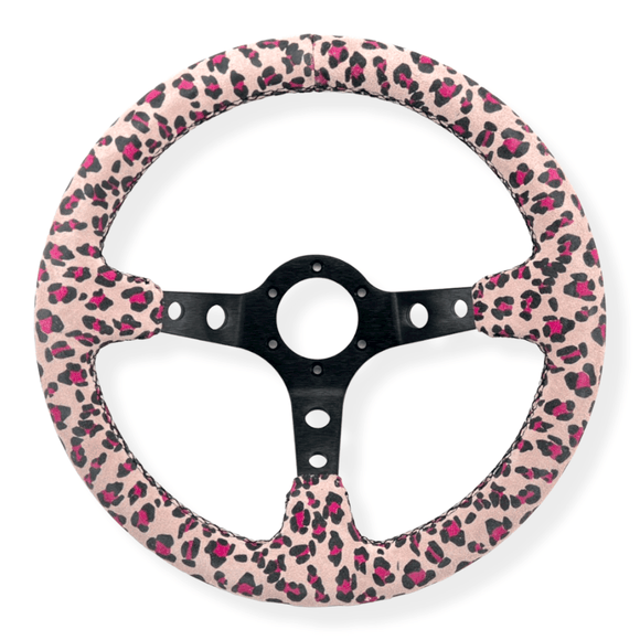 Tomu Cheetah Pink Suede Steering Wheel - Tomu-Store.com