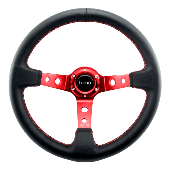 Tomu Ebisu Red Spoke with Black Leather Steering Wheel - Tomu-Store.com