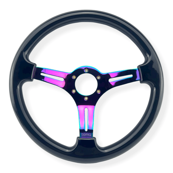 Tomu Hakone Gloss Black with Neo Chrome Spoke Steering Wheel - Tomu-Store.com
