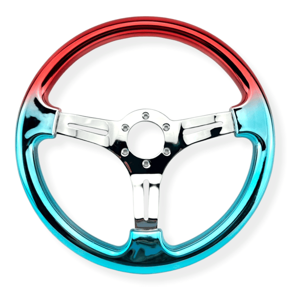 Tomu Red & Blue Chrome with Chrome Spoke Steering Wheel - Tomu-Store.com